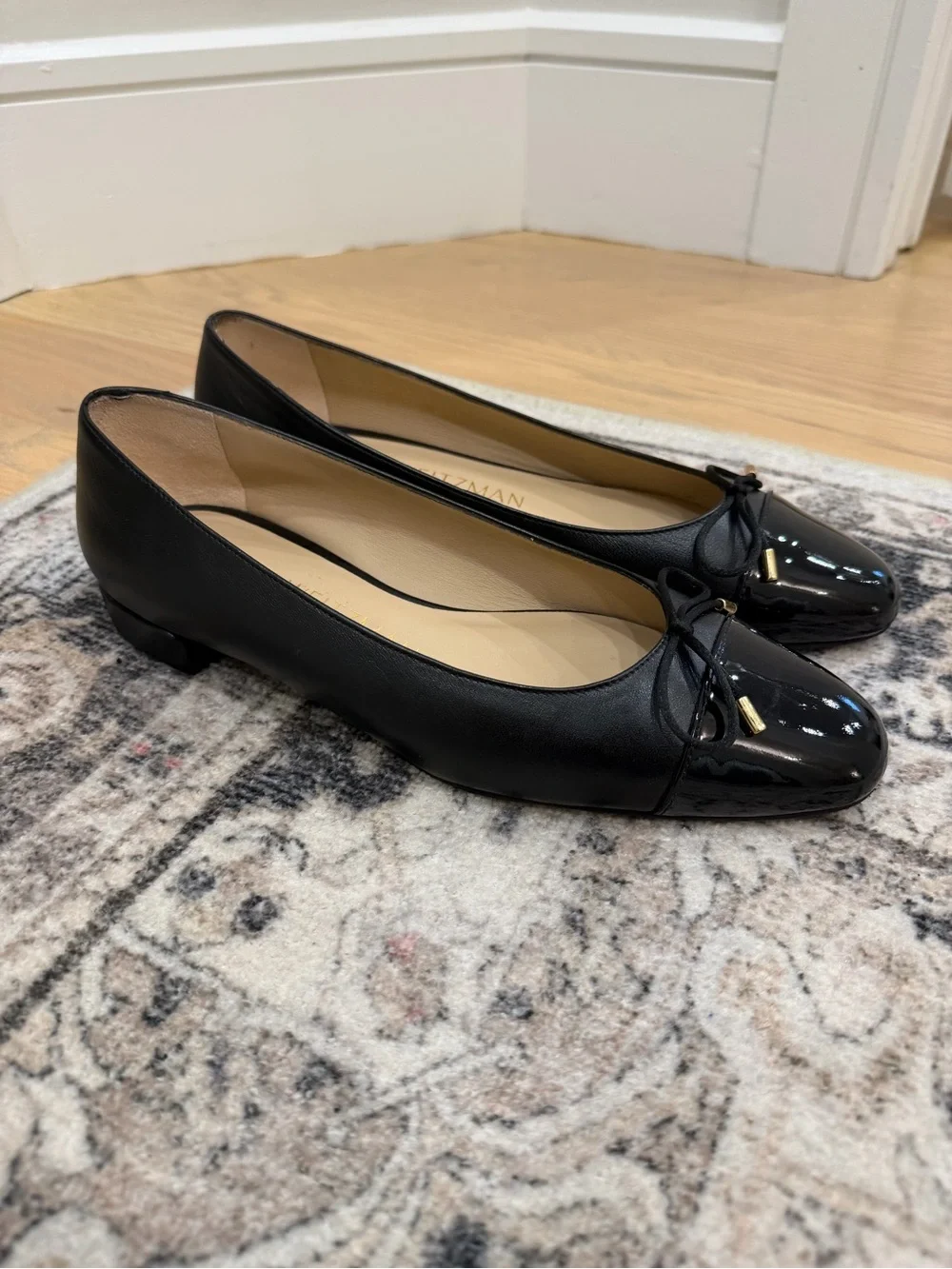 Stuart Weitzman Black Sleek Bow Flats